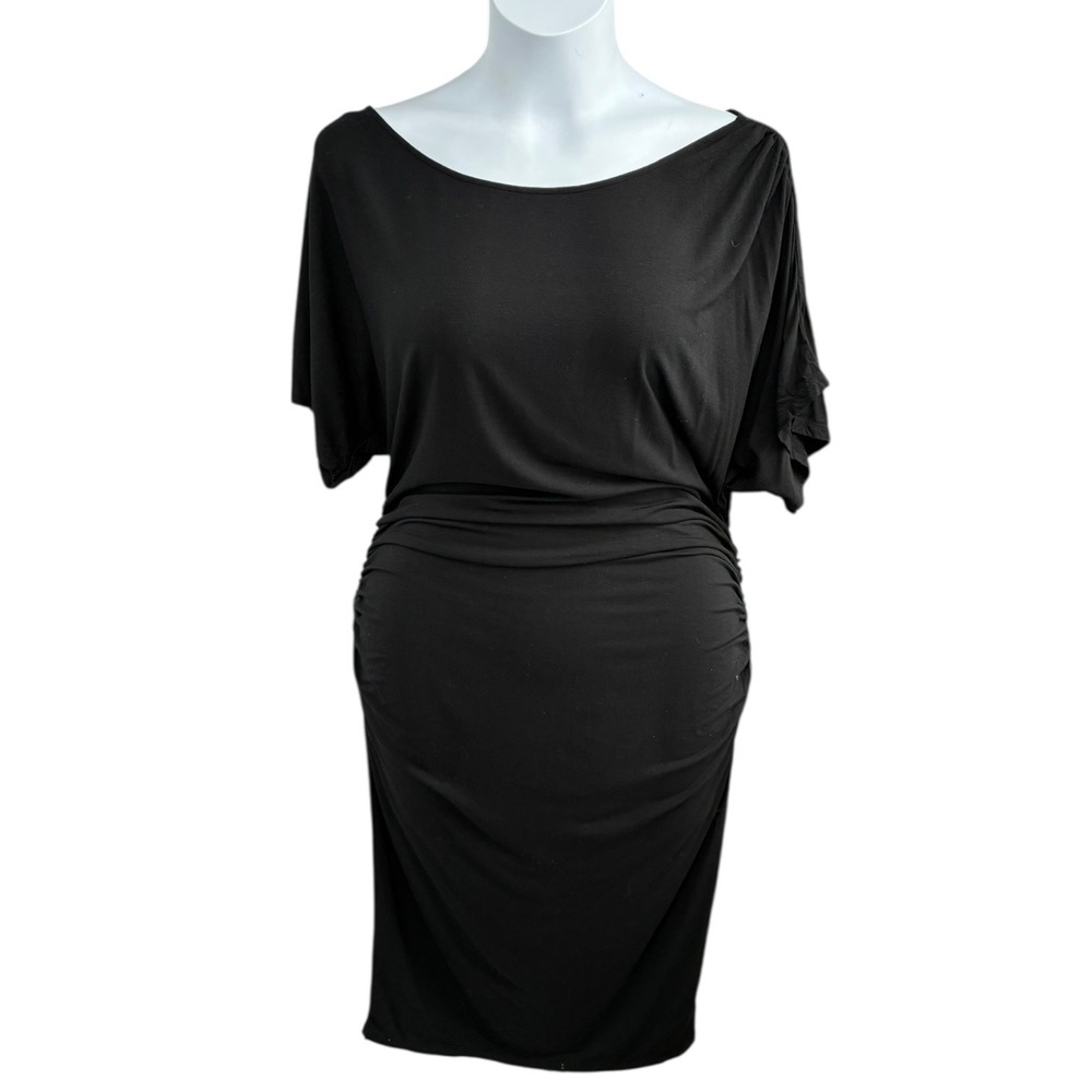 JustFab‎ Black Ruched Maxi Dress XL Stretch Dolman Sleeve Bodycon